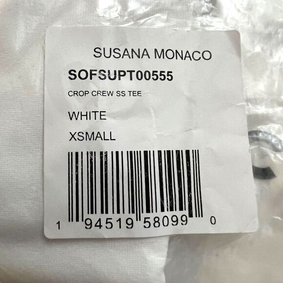 NEW Susana Monaco White Crop Crew Neck Short Sleeve Tee XS - Picture 5 of 5